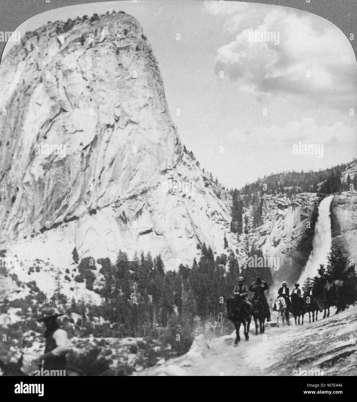 Nevada Falls and Liberty Cap from a trail, Yosemite Valley, California, USA, 1902. Artist: Underwood & Underwood Stock Photo