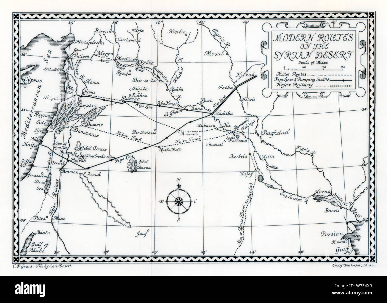Railway and motor routes and pipelines, Syrian desert, 1937. Artist: Emery Walker Ltd Stock Photo