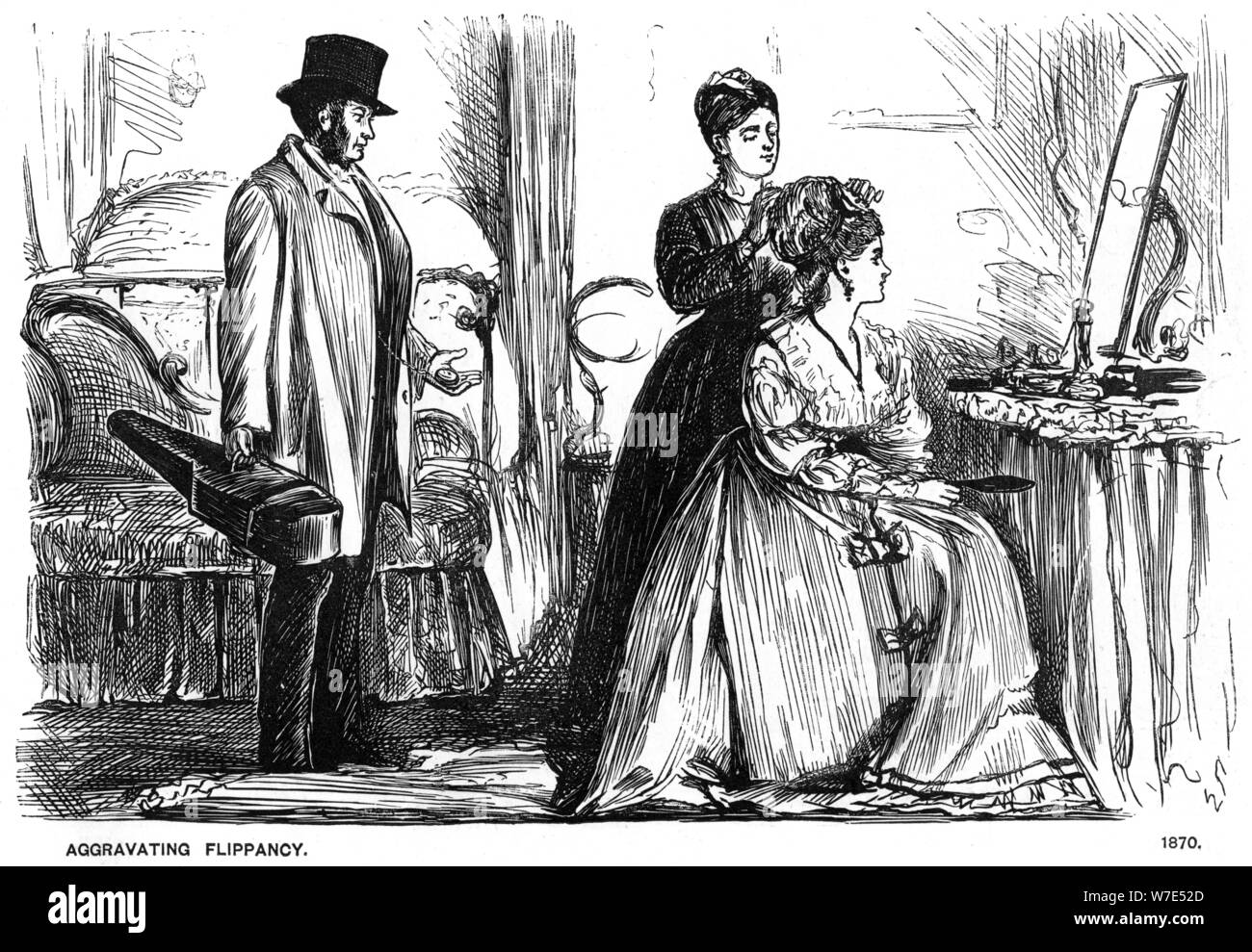 19th Century Etching Of A Lady In Rich Clothing Visiting An Old Lady In