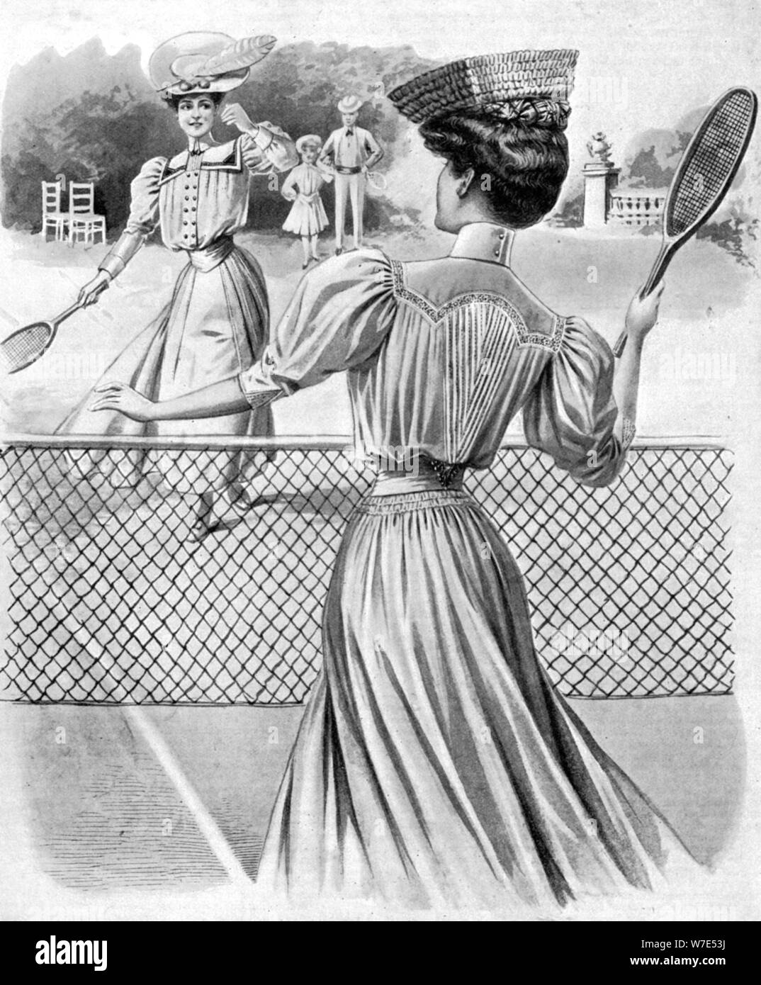 Two lawn tennis costumes for October, 1905. Artist: Unknown Stock Photo