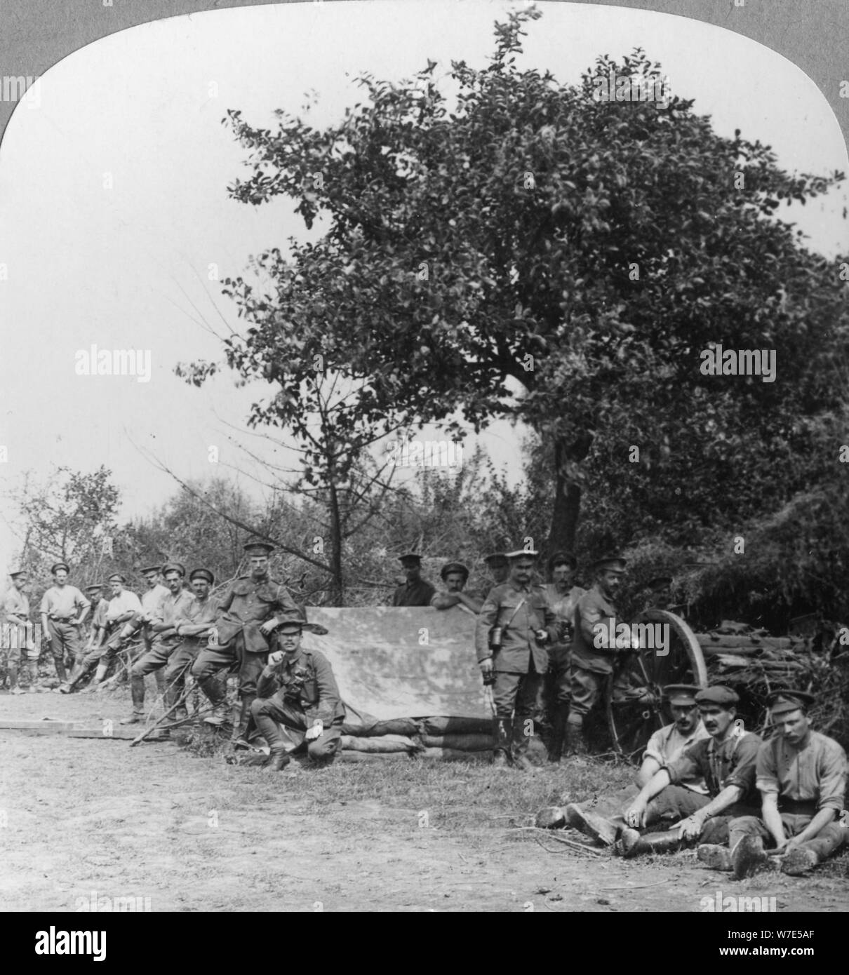 A battery of Royal Field Artillery enjoying a few hours rest in a wood, World War I, c1914-c1918. Artist: Realistic Travels Publishers Stock Photo