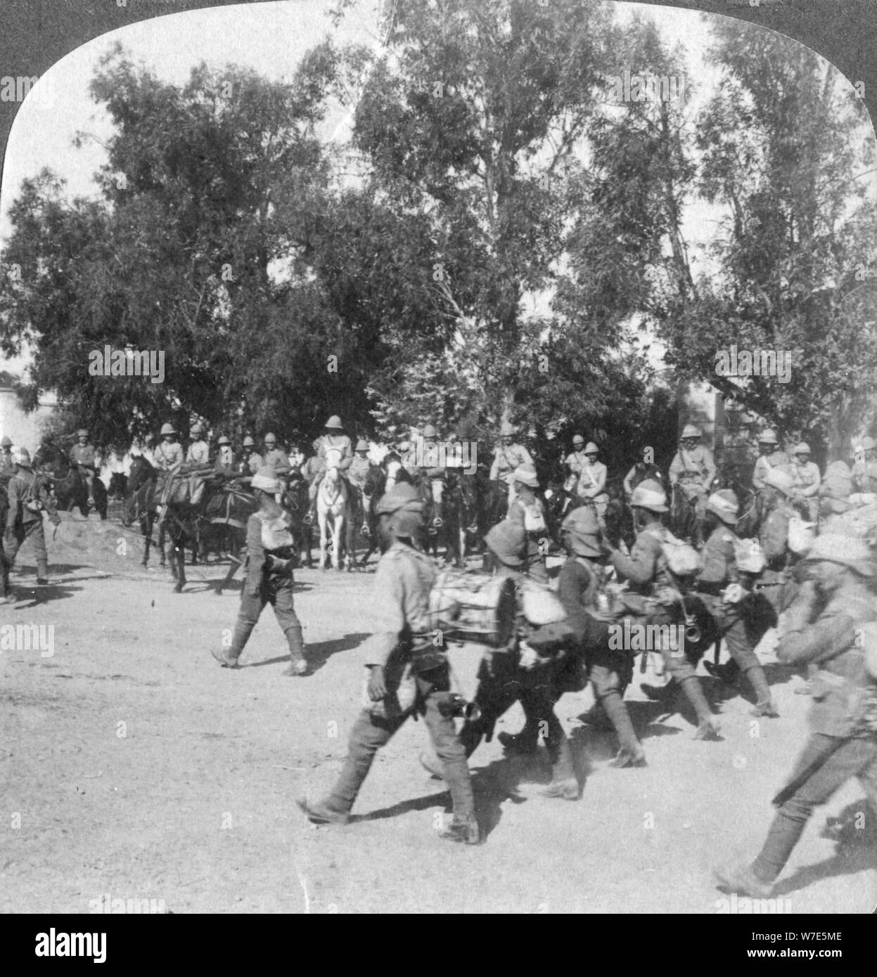 British commanders reviewing troops entering Kroonstadt, South Africa, Boer War, 1901. Artist: Underwood & Underwood Stock Photo