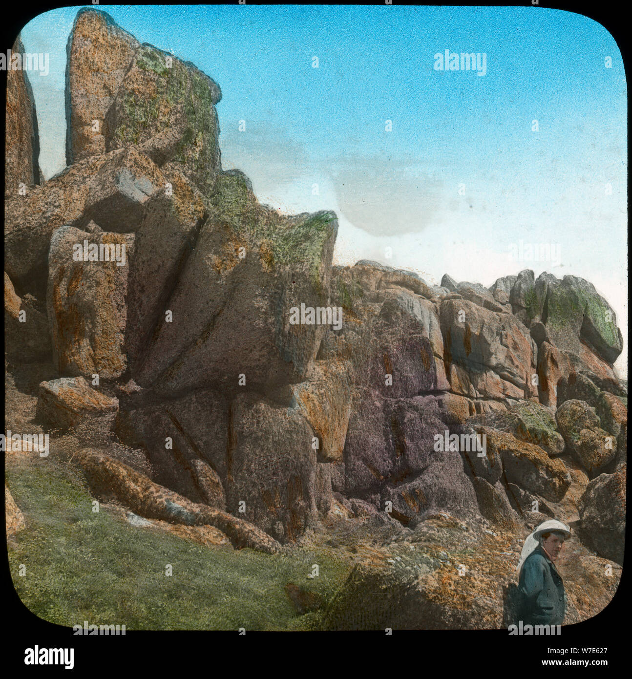 Ladies Wishing Chair, Logan Rock, near Treen, Cornwall, late 19th or early 20th century.  Artist: Church Army Lantern Department Stock Photo
