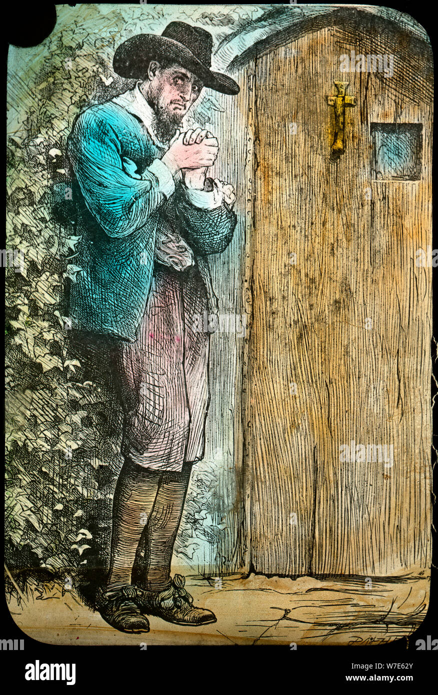 Mr Fearing at the gate, from The Pilgrim's Progress, late 19th or early 20th century. Artist: Unknown Stock Photo