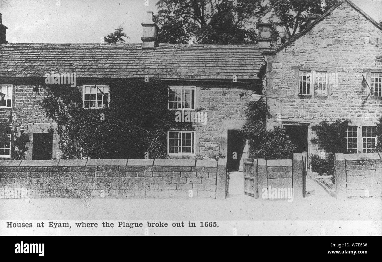 Plague cottages, Eyam, Derbyshire, 20th century. Artist: Unknown Stock Photo