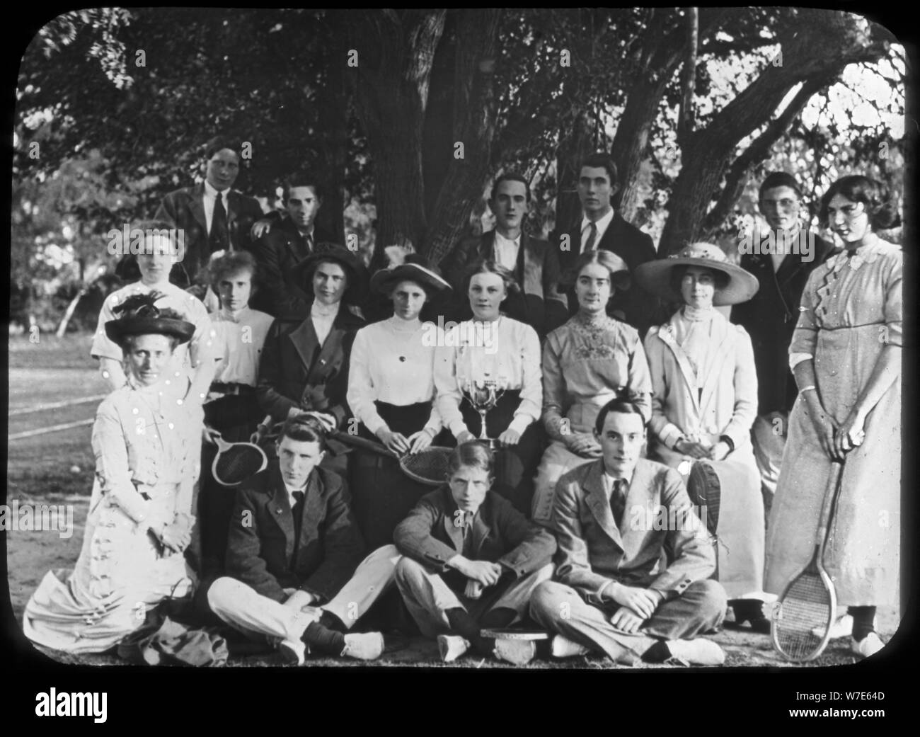 Tennis group portrait, late 19th or early 20th century. Artist: Unknown Stock Photo