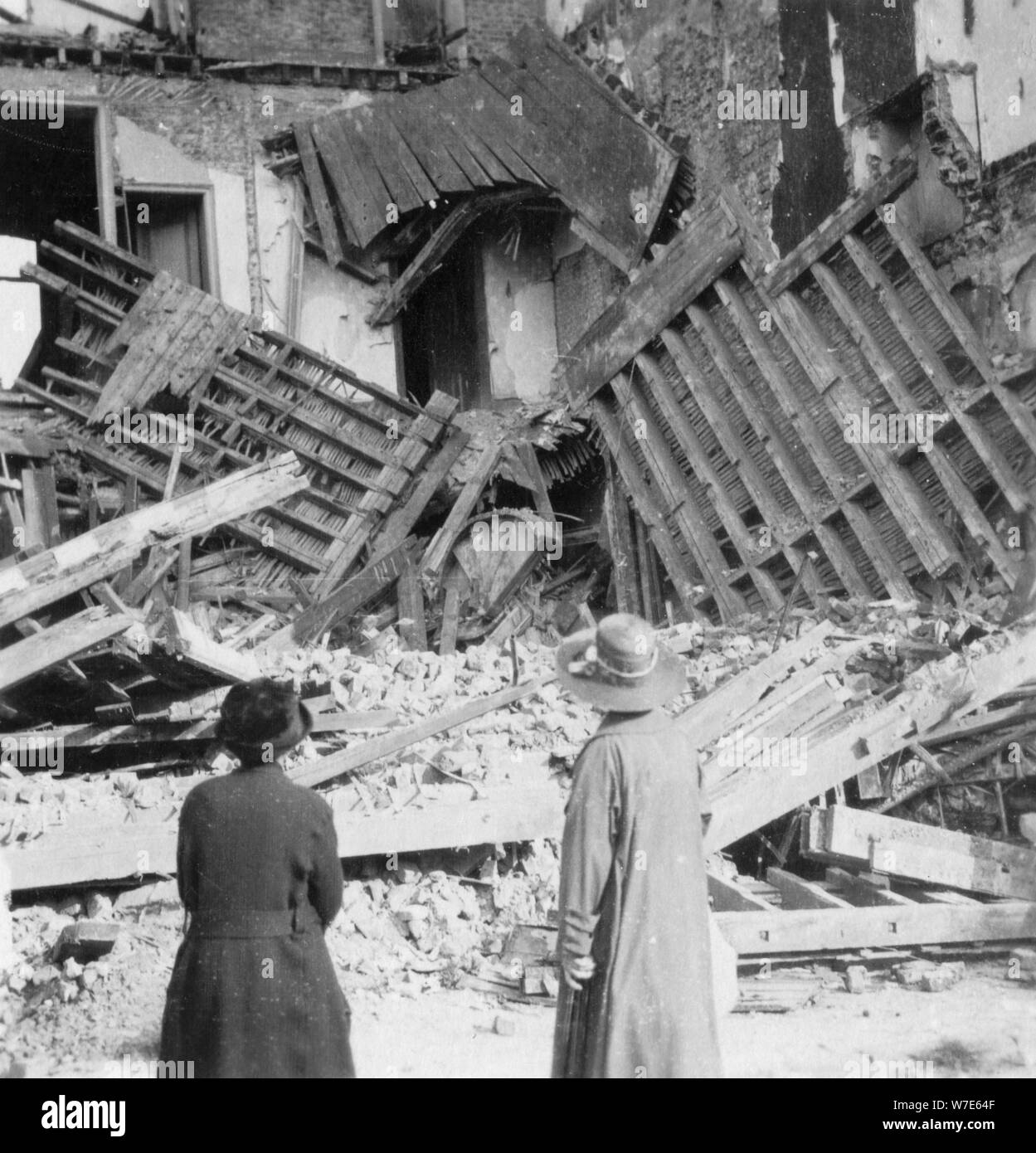 House destroyed by a bomb, Armentières, France, World War I, c1914-c1918. Artist: Nightingale & Co Stock Photo