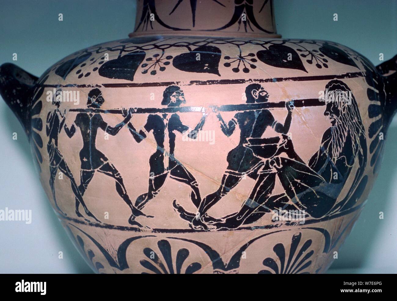 Vase-painting of the story of the Cyclops from the 'Odyssey'. Artist: Unknown Stock Photo