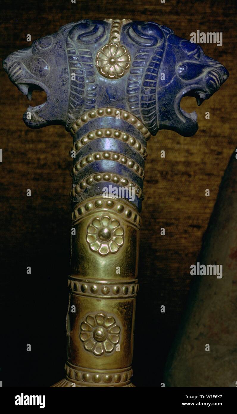 Detail of an Achaemenid gold and lapis lazuli staff. Artist: Unknown Stock Photo