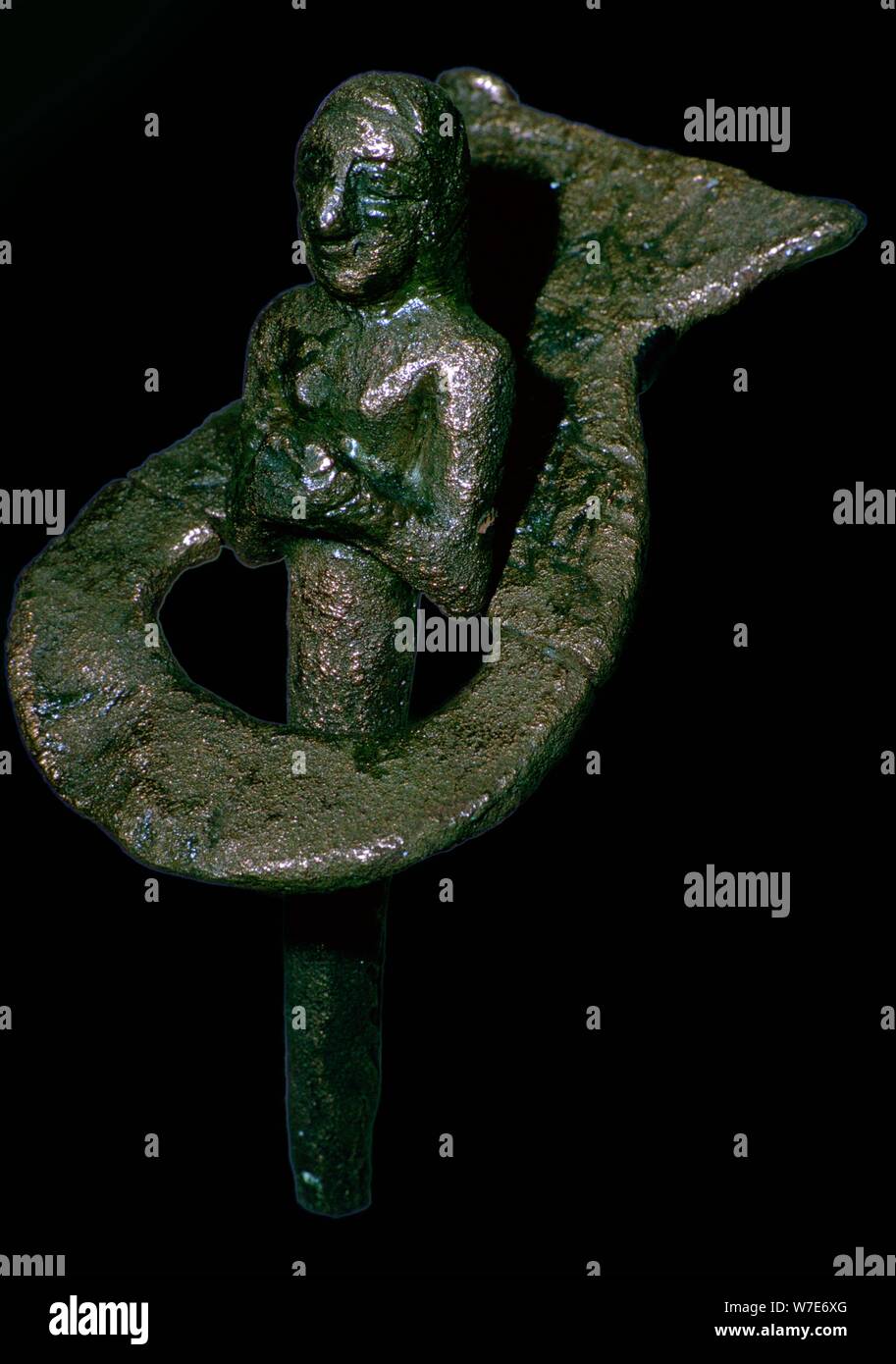 Copper foundation figurine ending in cone and plaque, Telloh, South Iraq, 2494BC-2465BC. Artist: Unknown Stock Photo