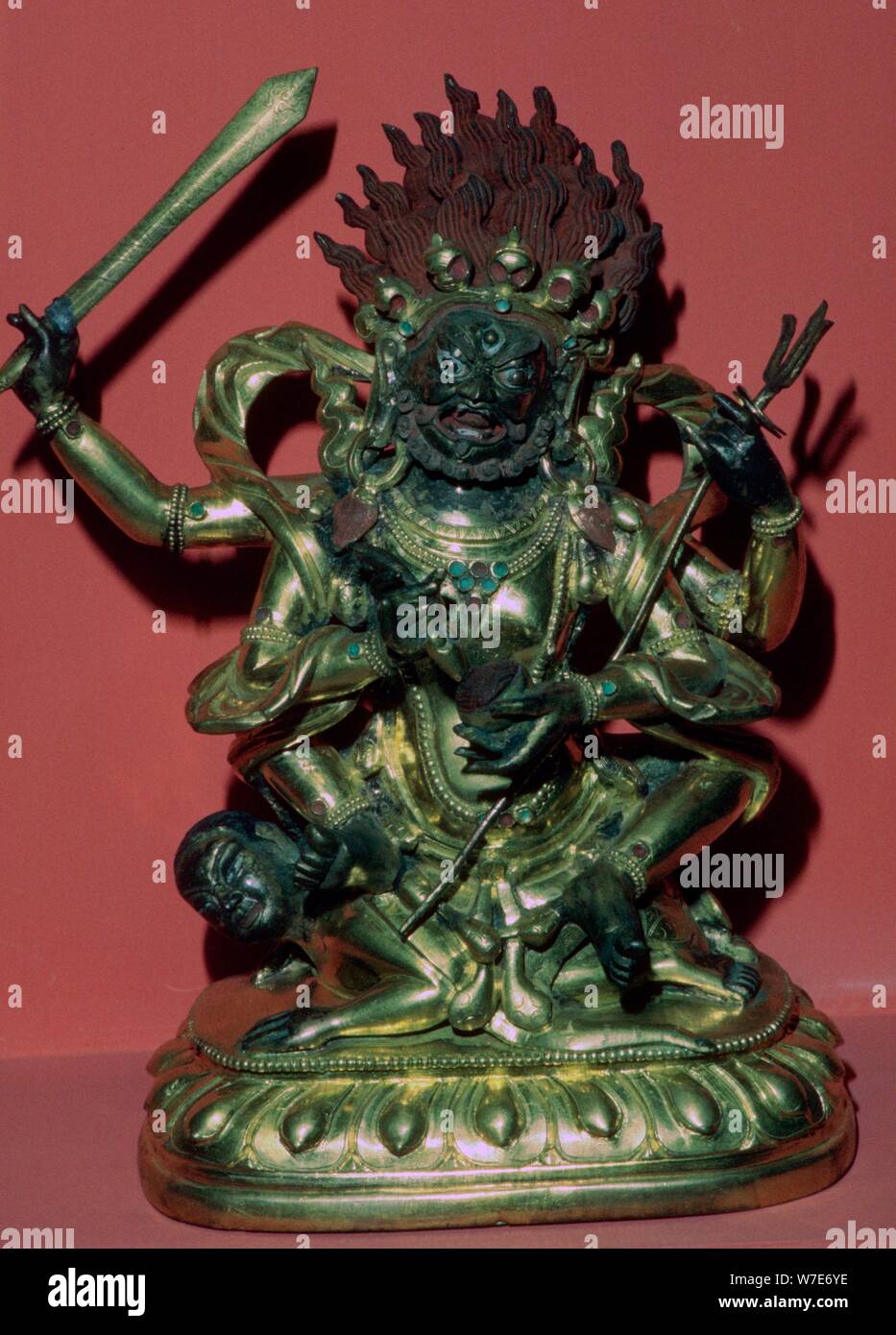 Tibetan gilt-bronze statuette of Mahakala. Artist: Unknown Stock Photo