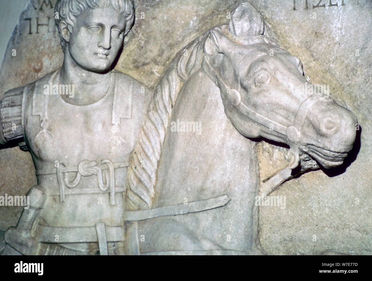 Detail of a sarcophagus showing a Roman officer. Artist: Unknown Stock ...