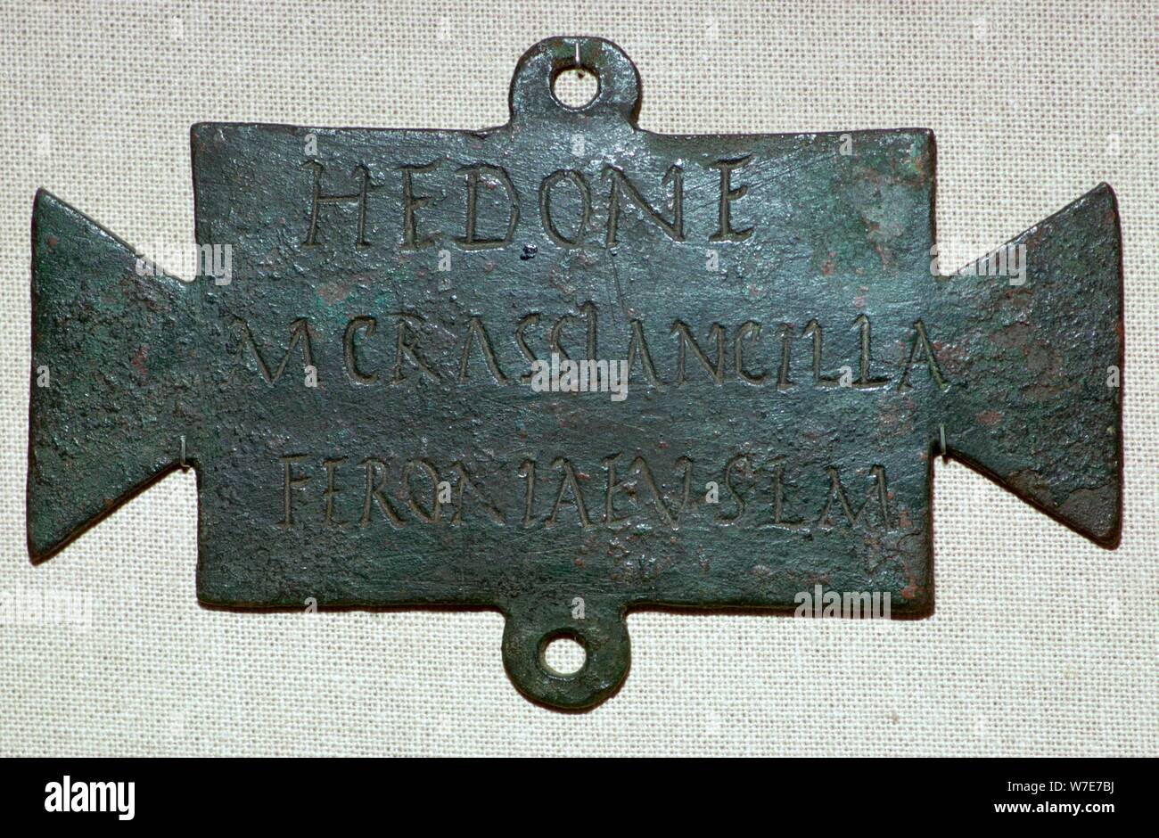 Second century Roman bronze plaque with a dedication to Feronia. Artist: Unknown Stock Photo