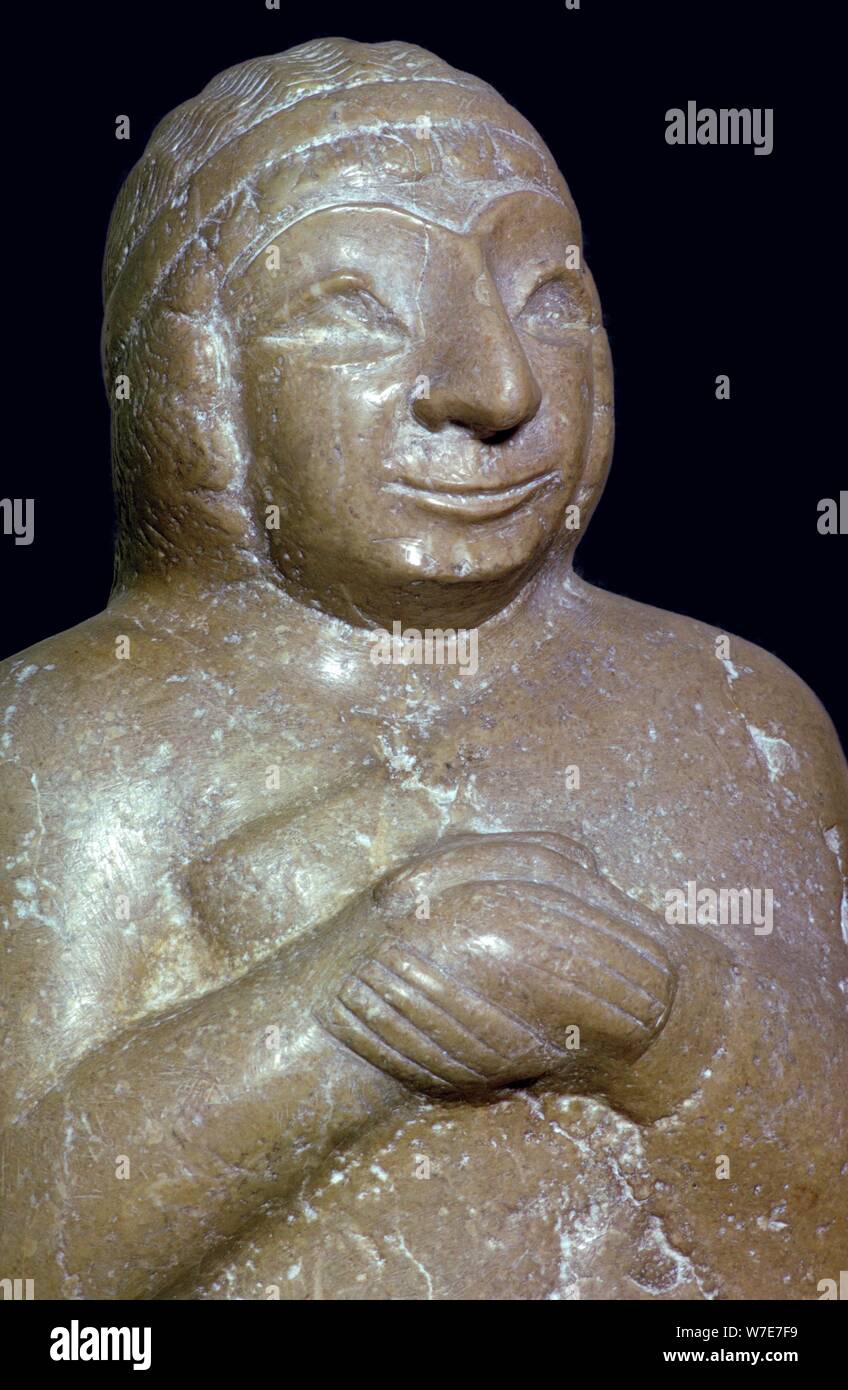 Detail of a limestone statue of a woman, about 2500 BC, from Tello (ancient Girsu),Southern Iraq. Artist: Unknown Stock Photo