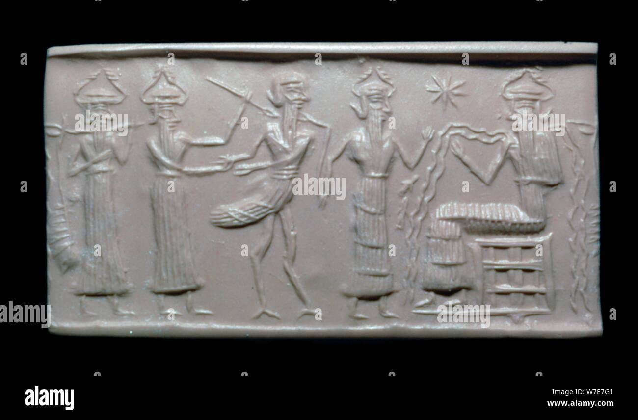 Akkadian cylinder-seal impression. Artist: Unknown Stock Photo