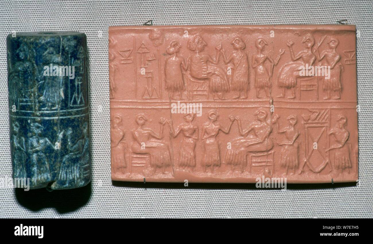 Lapis lazuli cylinder seal, from Ur, southern Iraq, c2600 BC. Artist: Unknown Stock Photo