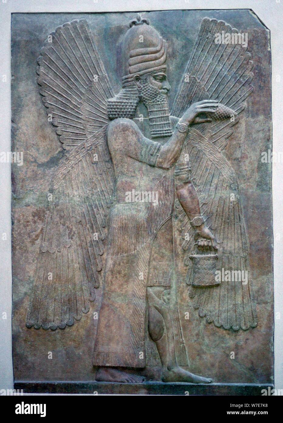 Assyrian relief of a genie protector, from the palace of Sargon II at Khorsabad. Artist: Unknown Stock Photo