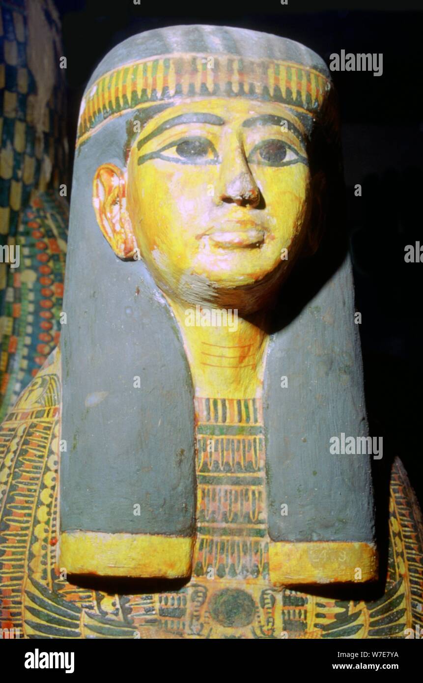 Egyptian painted wooden mummy board, 11th century BC. Artist: Unknown Stock Photo