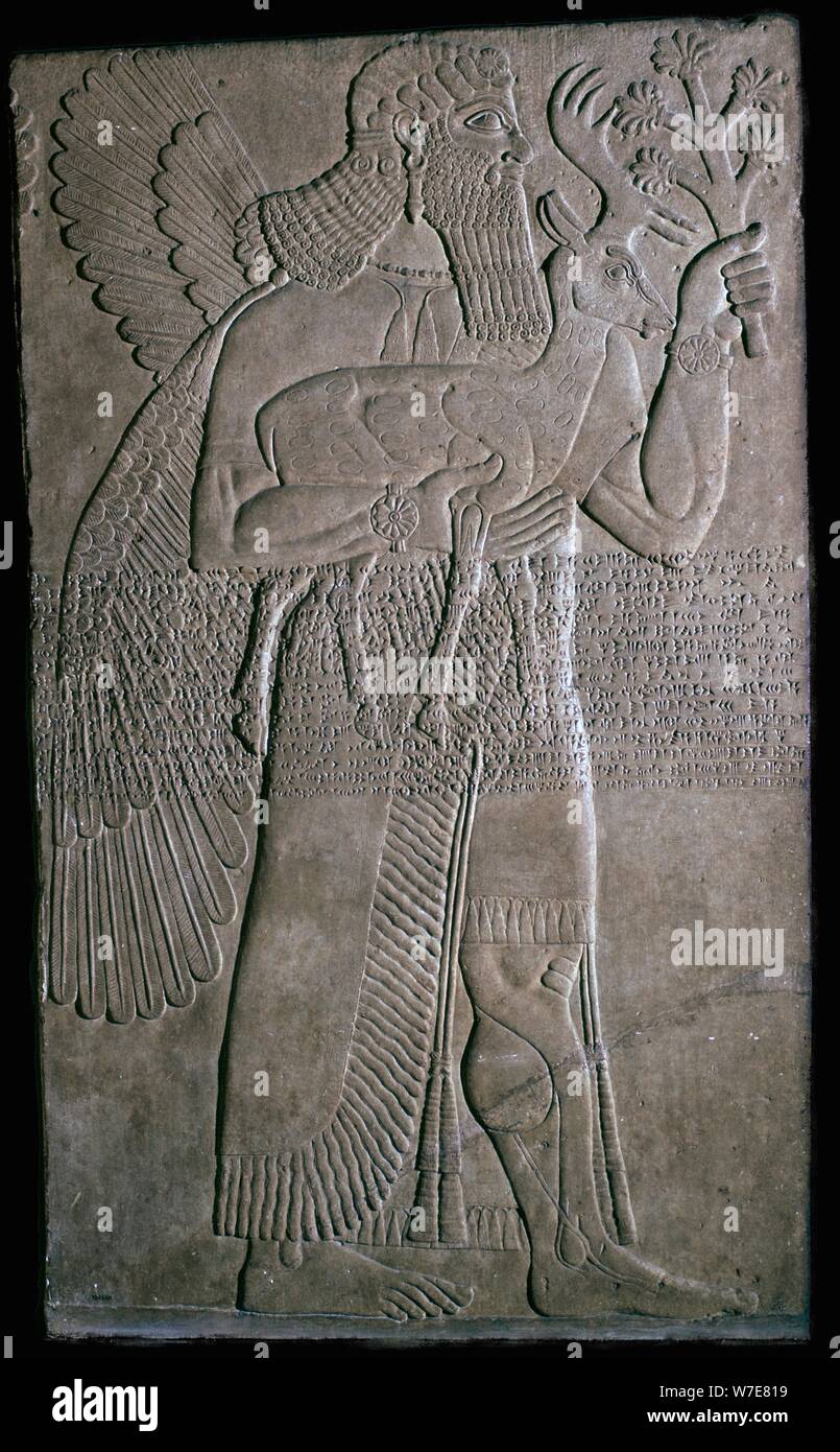 Assyrian relief of a winged figure, 9th century BC. Artist: Unknown Stock Photo