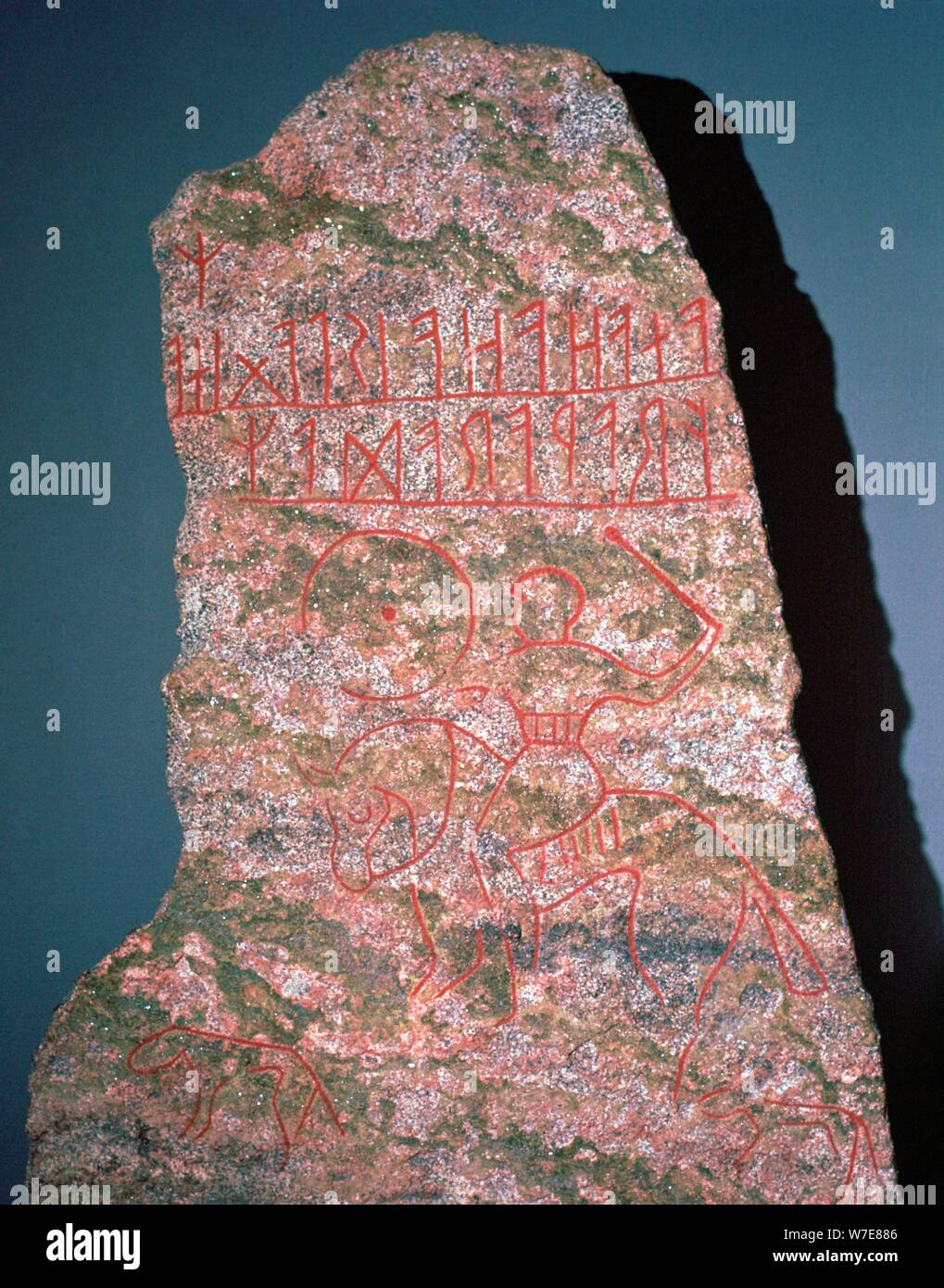 Swedish runestone with late Christian influences, 6th century. Artist: Unknown Stock Photo