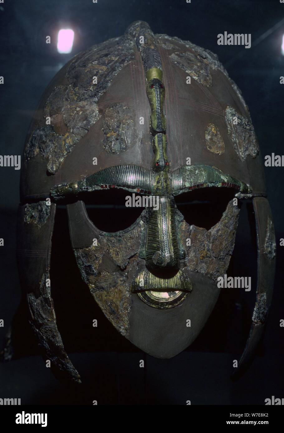 Sutton Hoo Helmet, from the ship burial, 7th century. Artist: Unknown Stock Photo