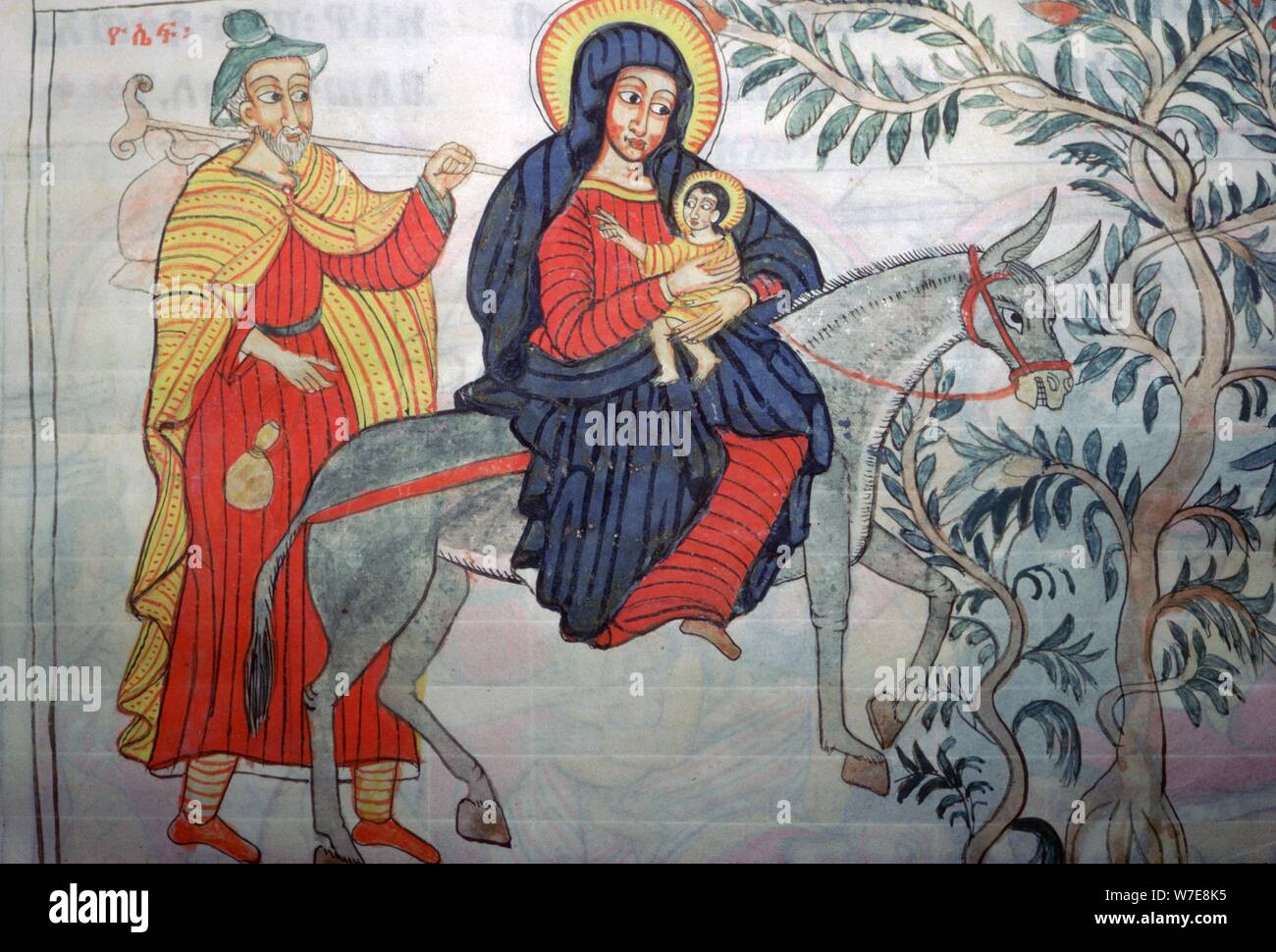 Ethiopian illustration of the Flight into Egypt, 1664. Artist: Unknown Stock Photo