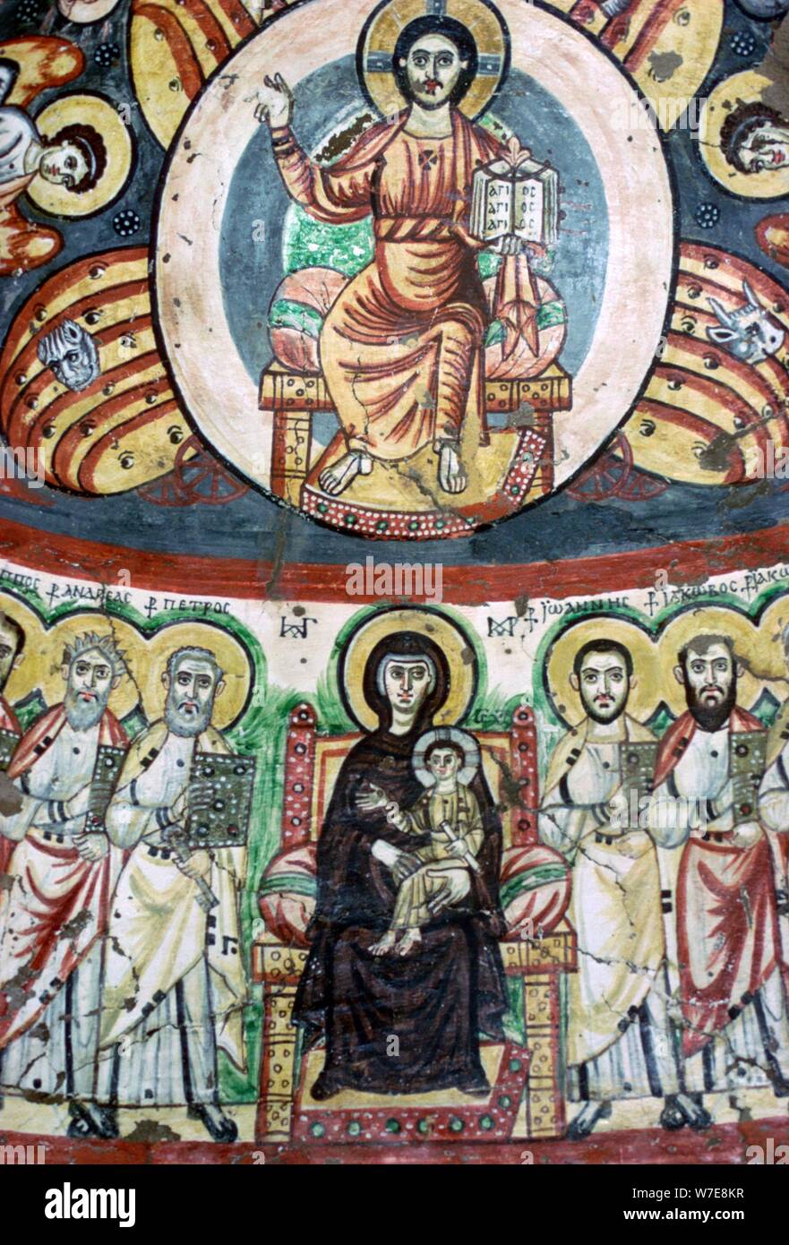 Detail of a coptic wall painting showing Christ enthroned, 6th century. Artist: Unknown Stock Photo