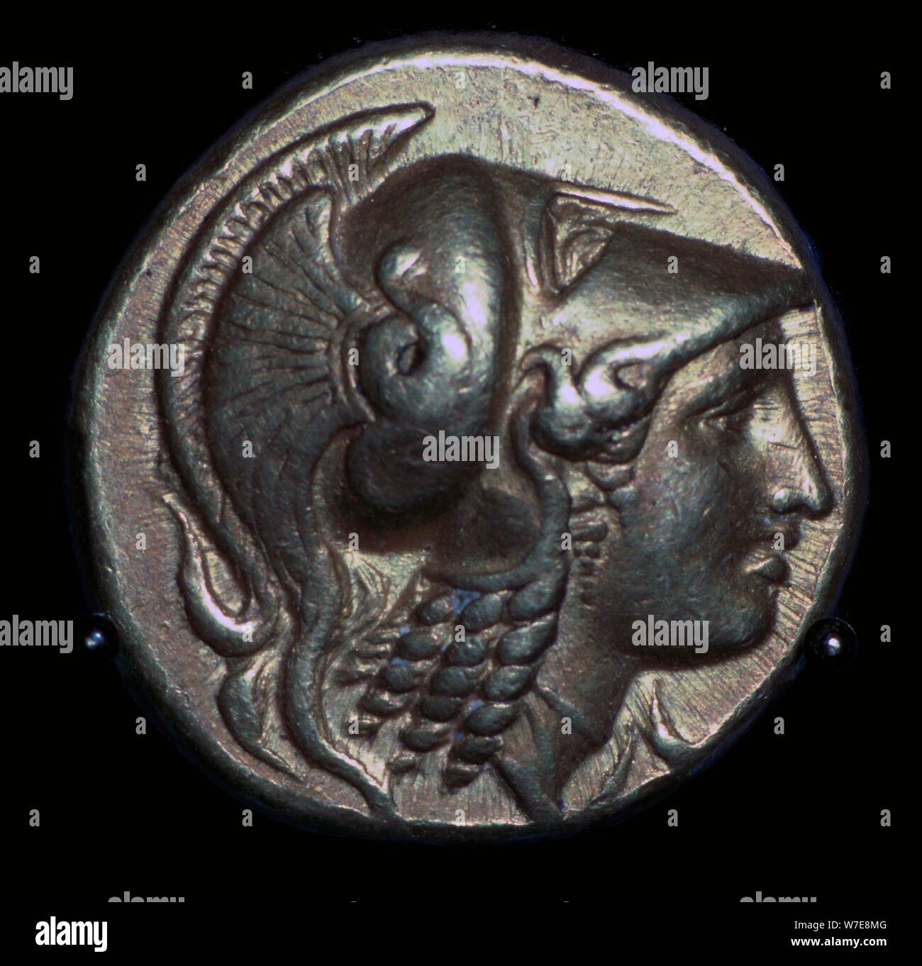 Head of Athena on a gold stater of Alexander the Great, 4th century BC Artist: Unknown Stock Photo