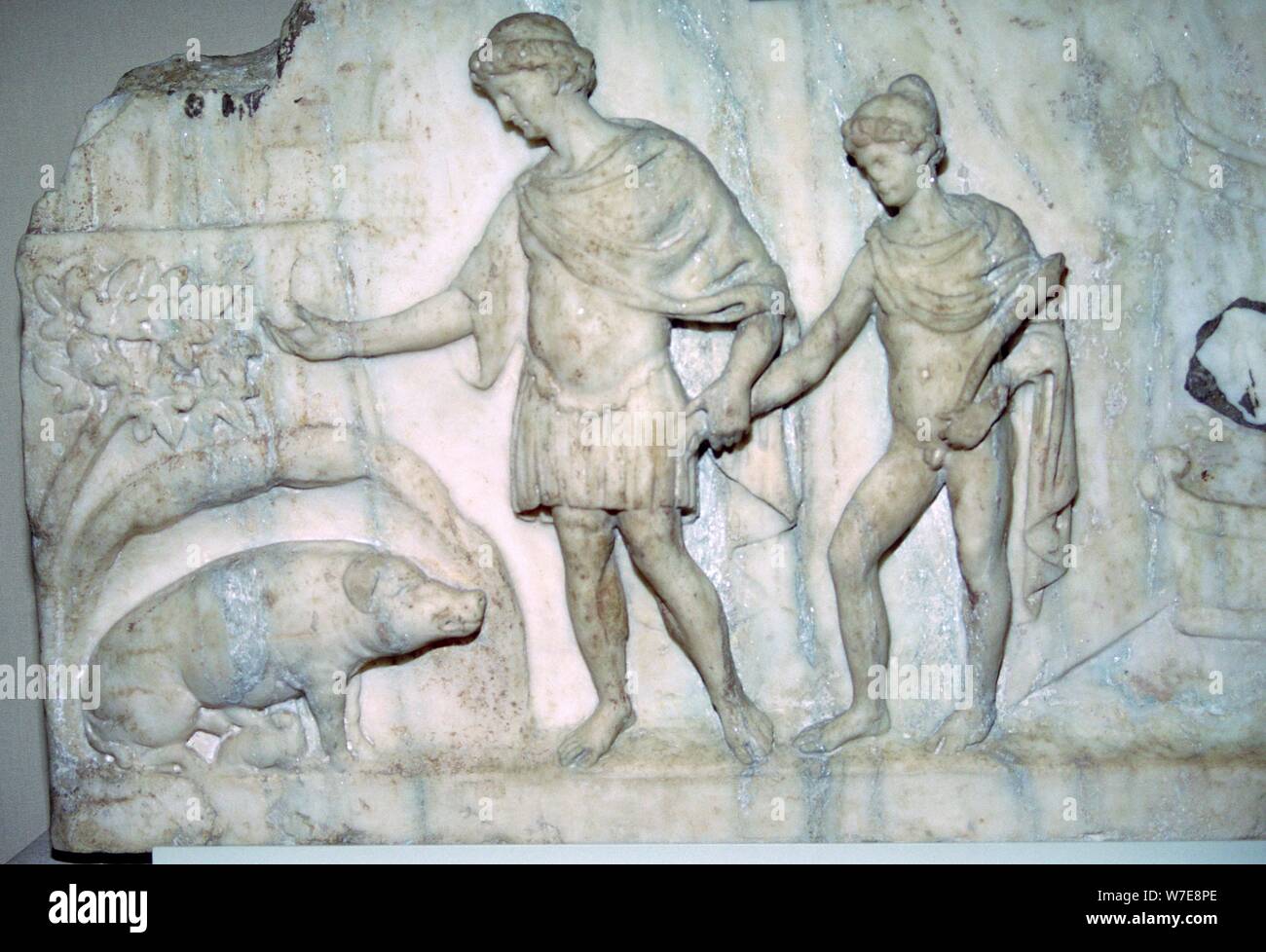 Roman marble relief of Aeneas and Ascanius. Artist: Unknown Stock Photo