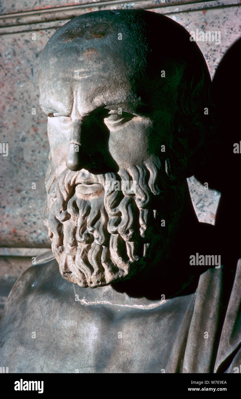 Roman portrait bust of the Greek dramatist Aeschylus, 6th century BC. Artist: Unknown Stock Photo