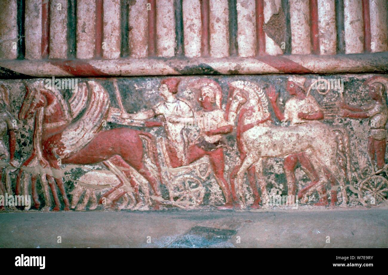 Etruscan relief from a temple in Rome, 16th century. Artist: Unknown Stock Photo