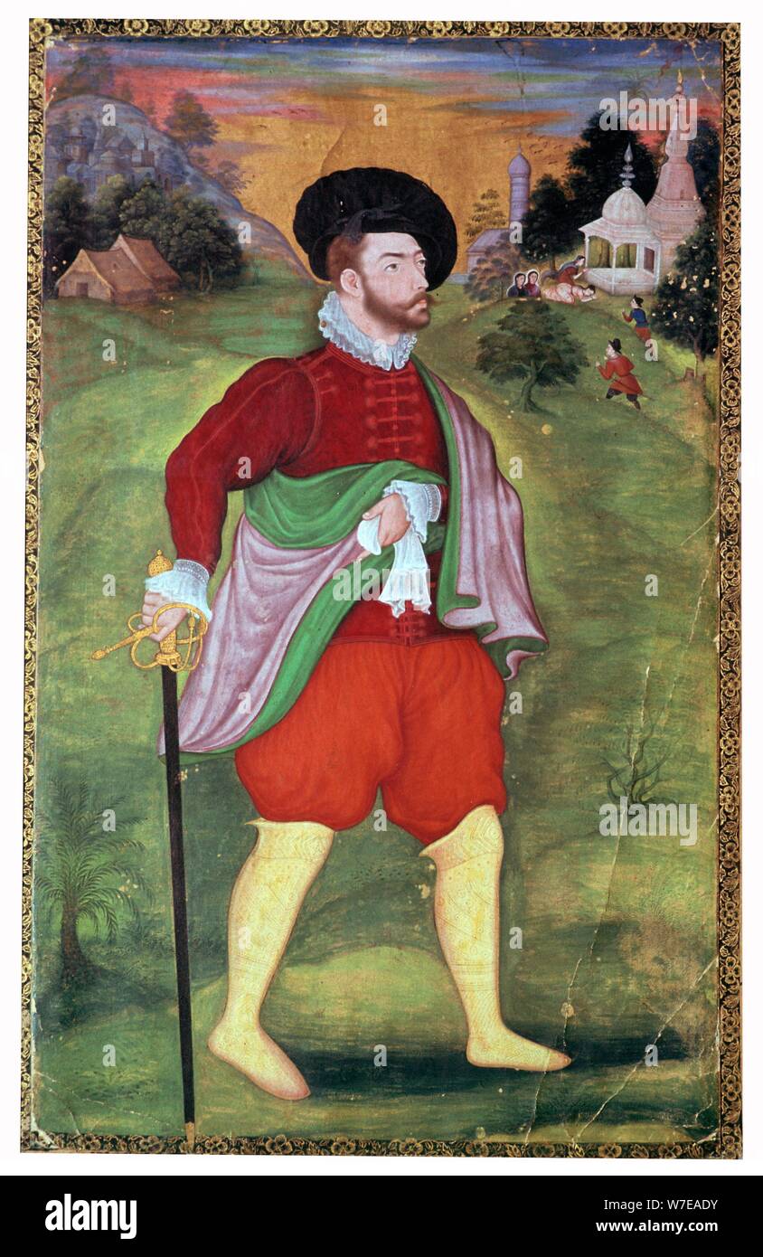 Mughal portrait of a european, 16th century. Artist: Unknown Stock Photo