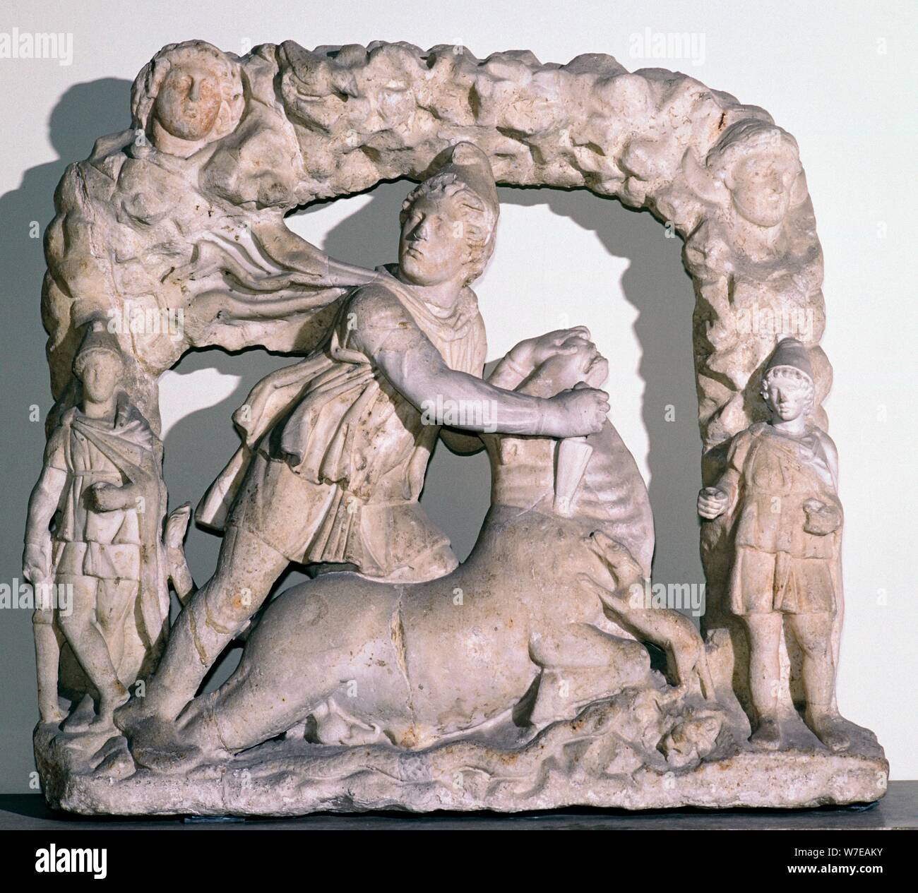 Roman statuette of Mithras slaying the bull, 3rd century. Artist: Unknown Stock Photo