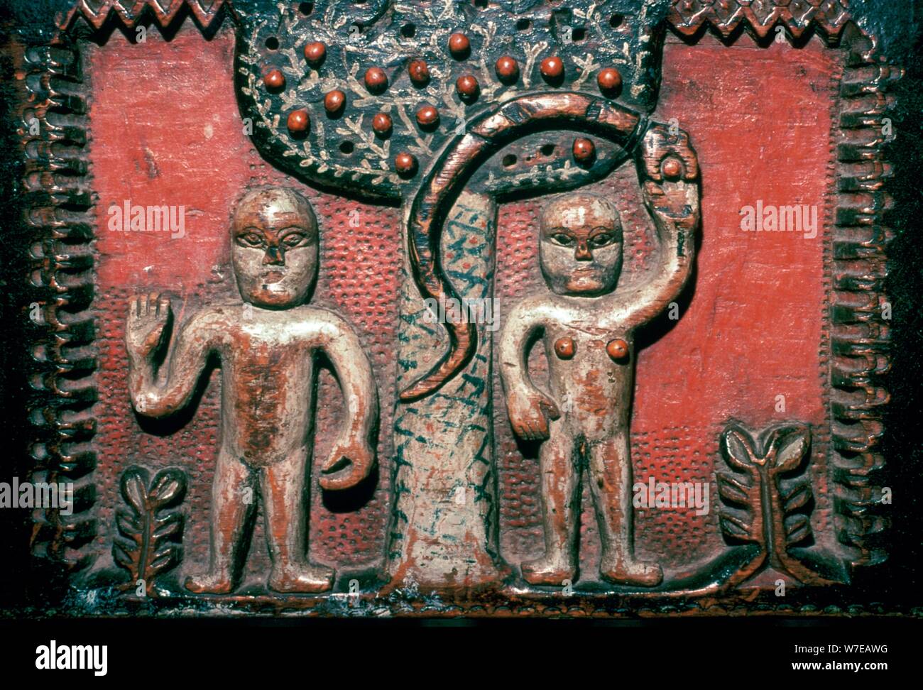 Depiction of the temptation of Adam and Eve. Artist: Unknown Stock ...