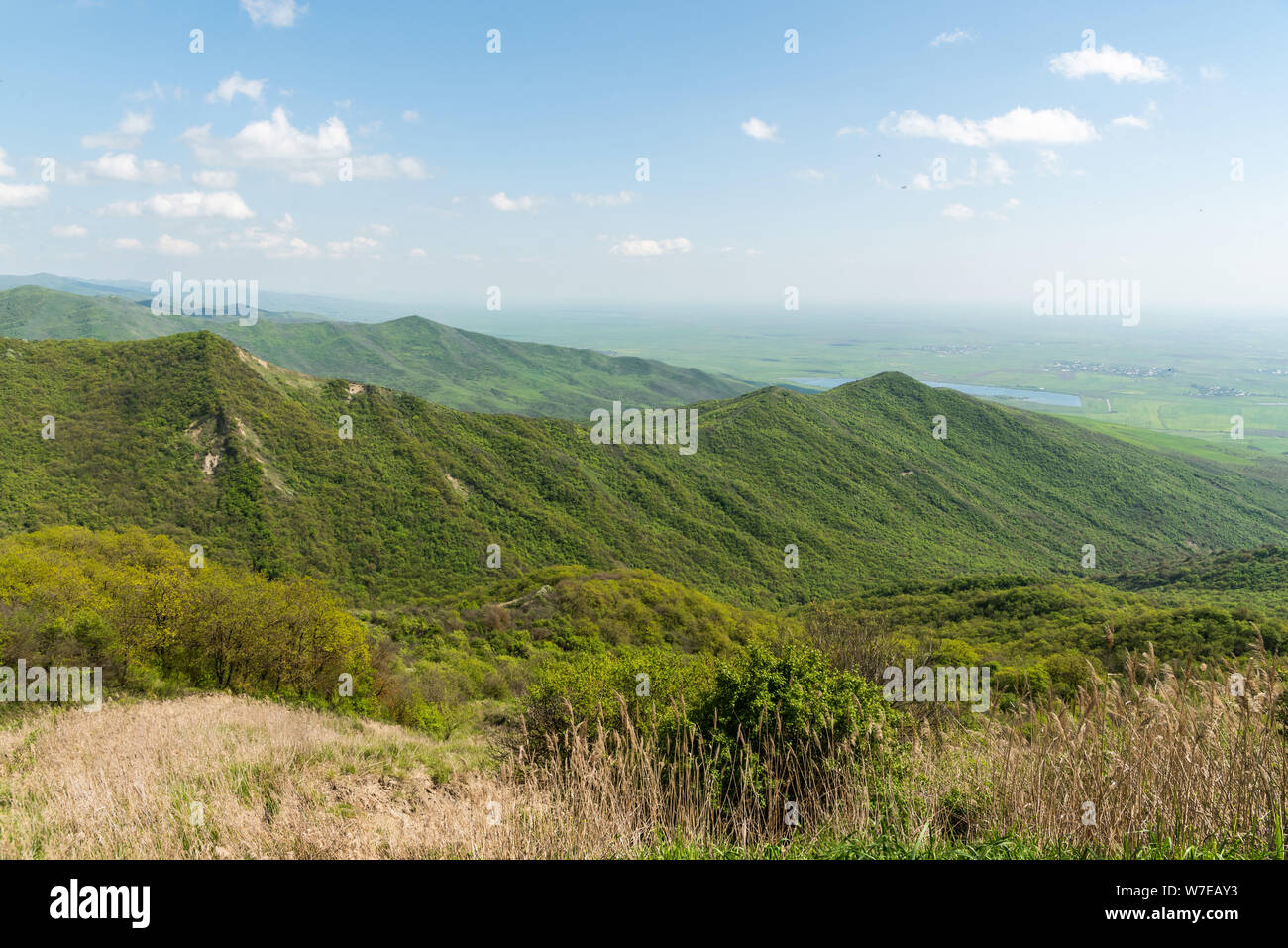 Mountainous landscape along the Agsu pass in Azerbaijan. Stock Photo