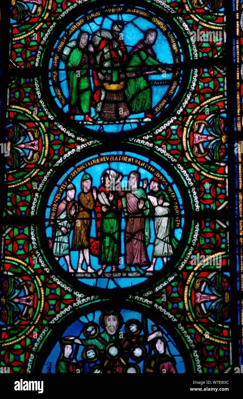 Detail of a stained glass window in St Denis, France, 12th century ...