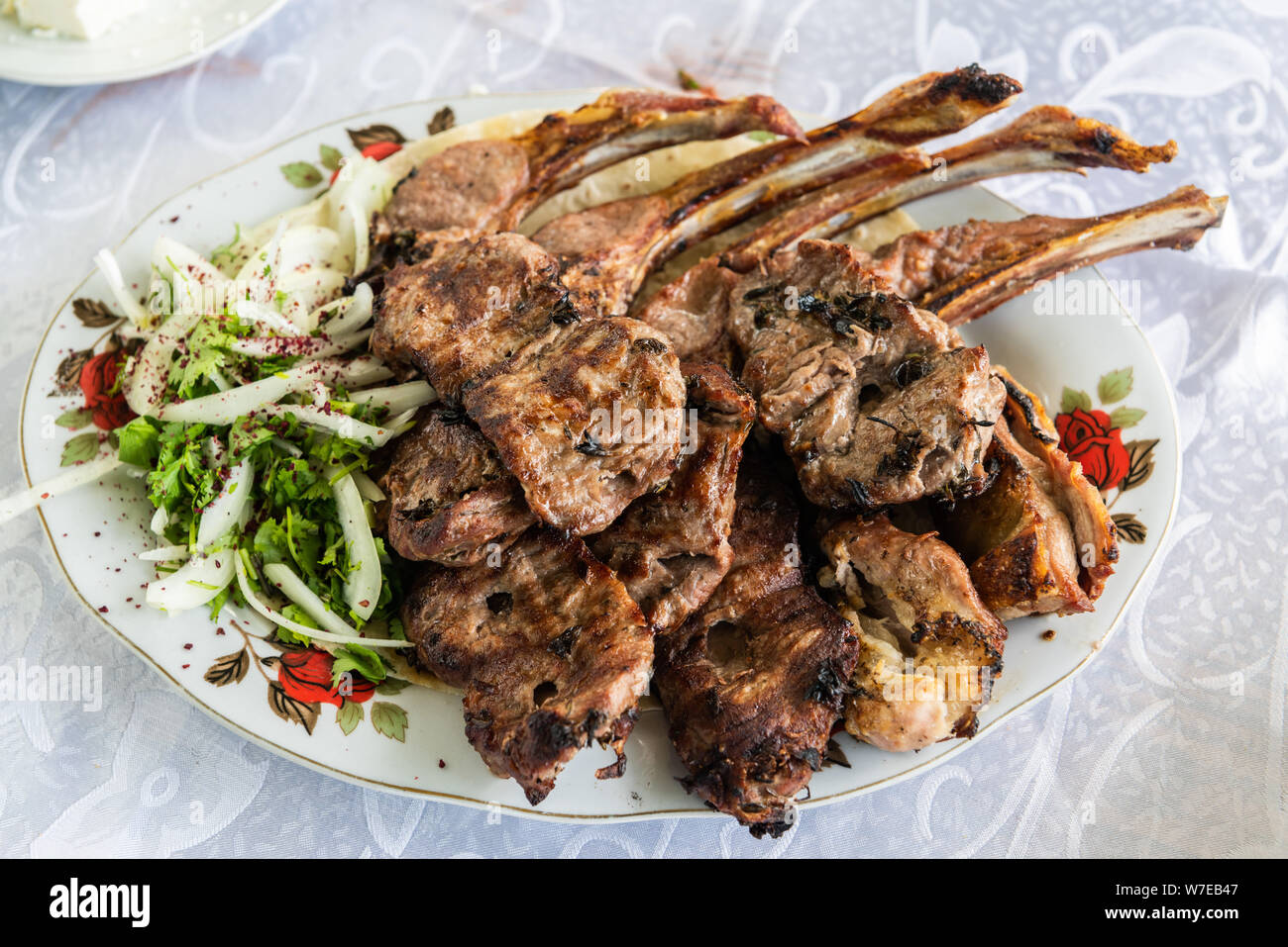 Kebab plate with lamb ribs on top, in Azerbaijan Stock Photo Alamy