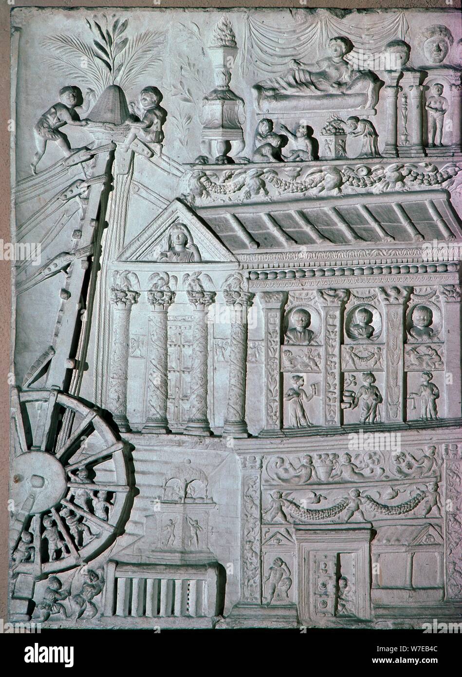 Roman relief of a crane being used. Artist: Unknown Stock Photo