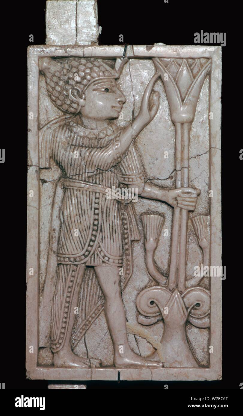 Phoenician ivory panel from a piece of furniture, 8th century BC. Artist: Unknown Stock Photo