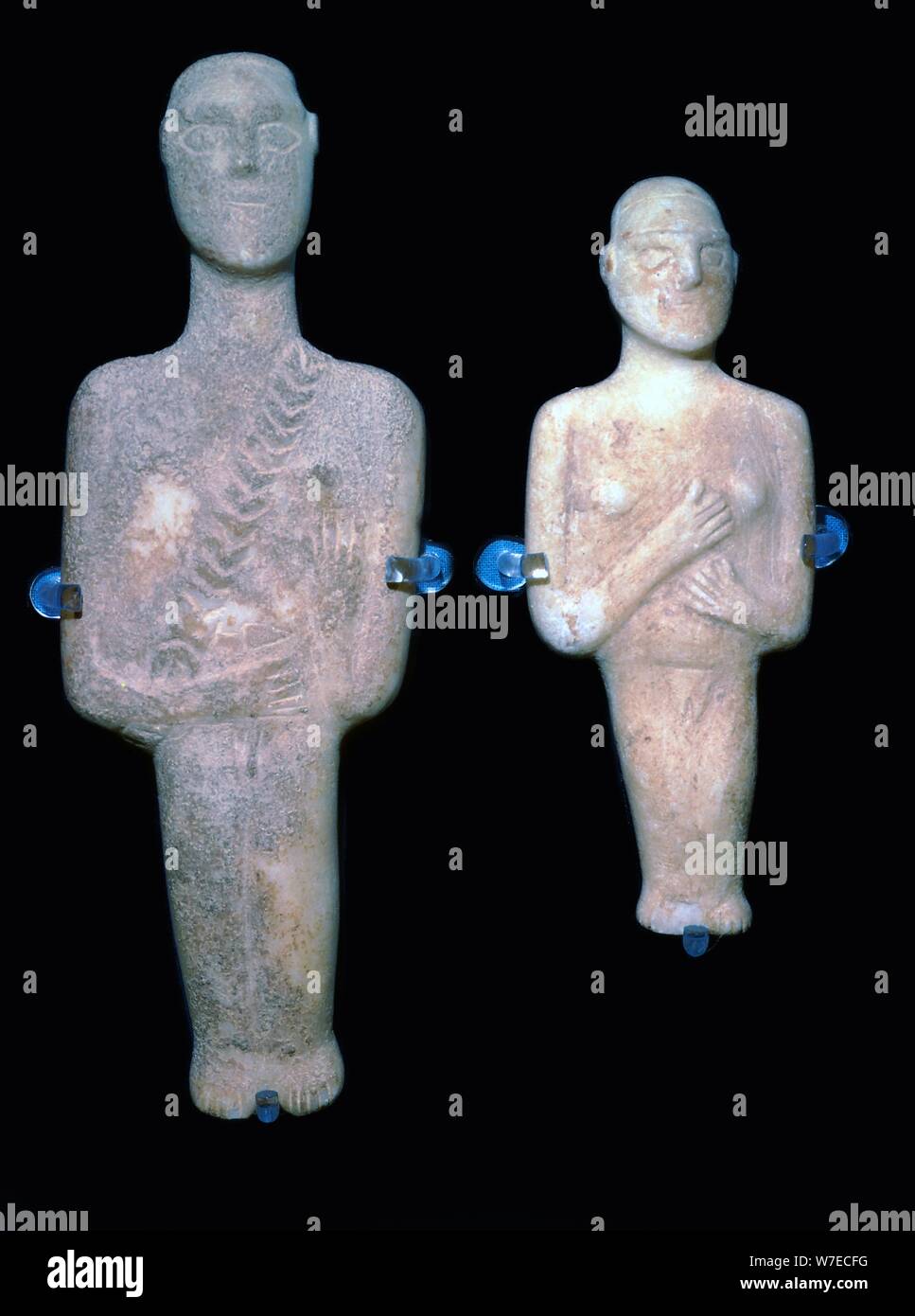 Cycladic figures, 25th century BC. Artist: Unknown Stock Photo
