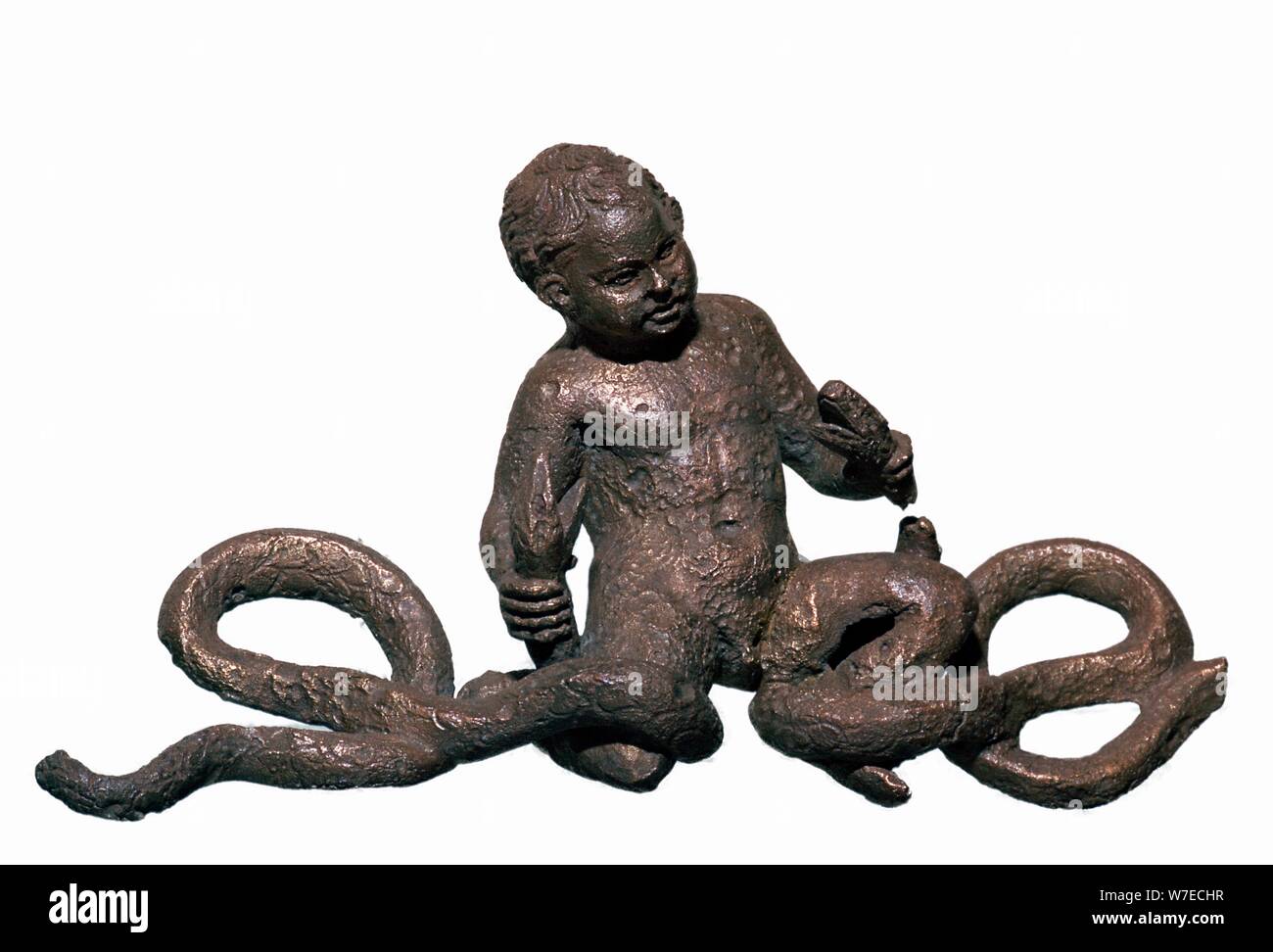 Roman statuette of Hercules strangling two snakes. Artist: Unknown Stock Photo