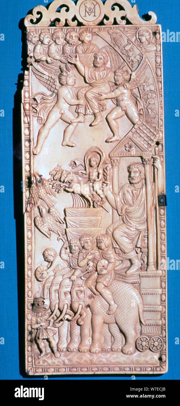 Ivory lead of a diptych showing the apotheosis of an emperor, 2nd century. Artist: Unknown Stock Photo