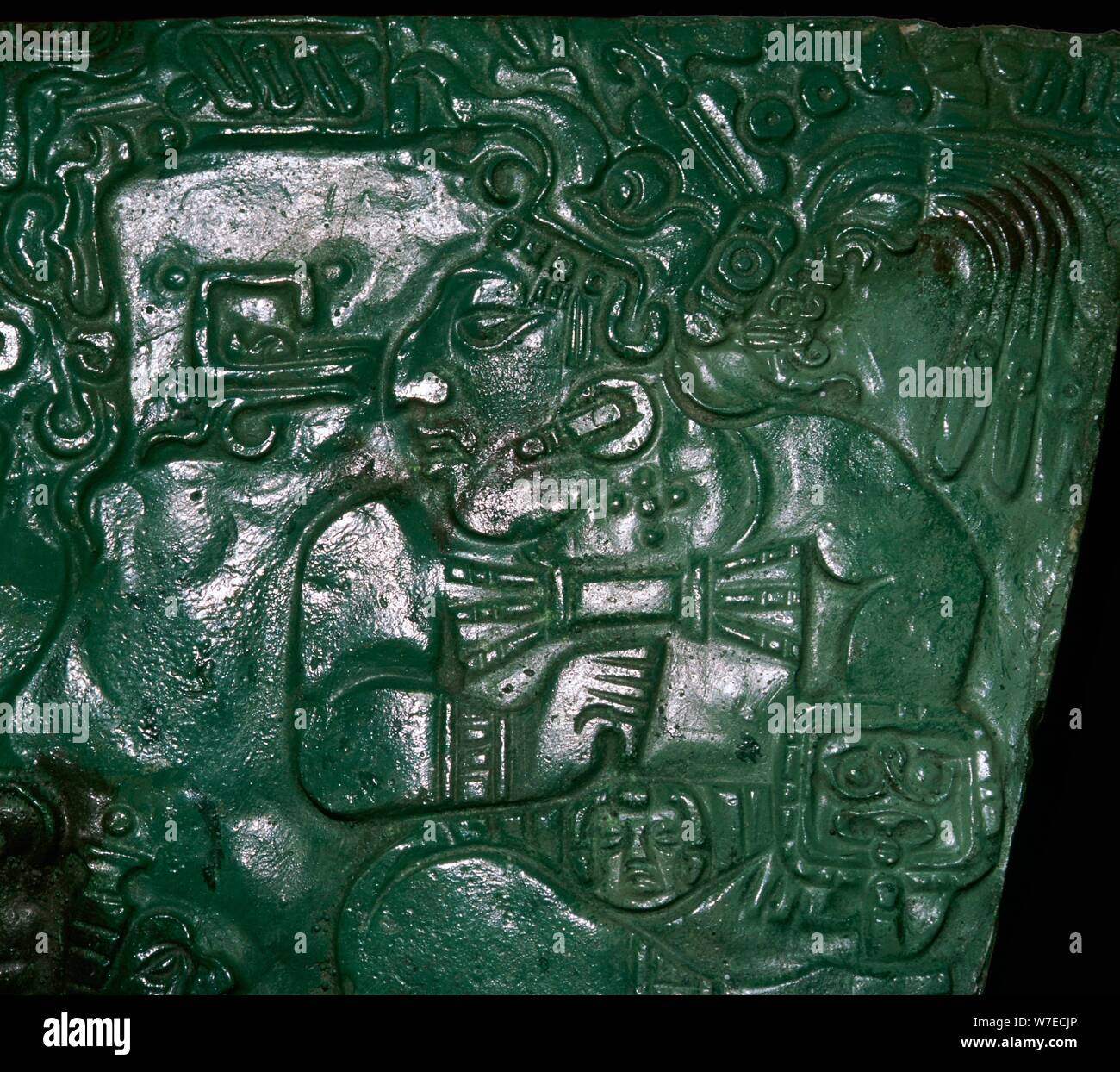 Jade Maya carving of a seated dignitary. Artist Unknown Stock Photo