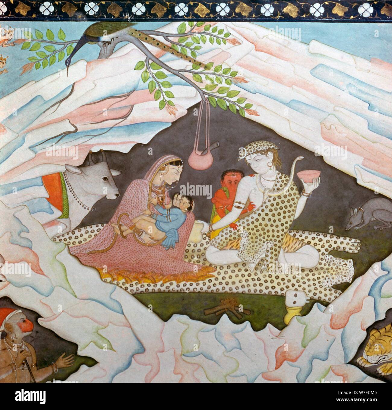 The holy family seated in a cave on Mount Kailasa. Artist: Unknown Stock Photo