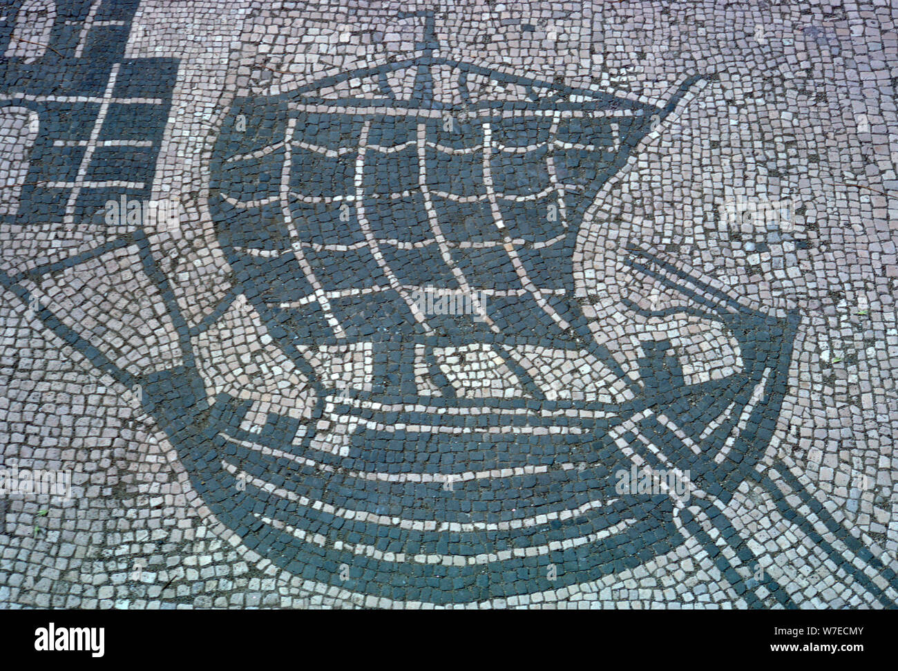 Roman mosaic of a merchant ship, 2nd century. Artist: Unknown Stock Photo