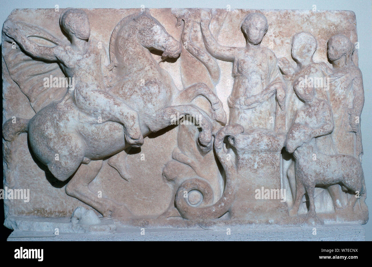 Marble votive relief of a Hero Rider from the Cyclades. Artist: Unknown Stock Photo
