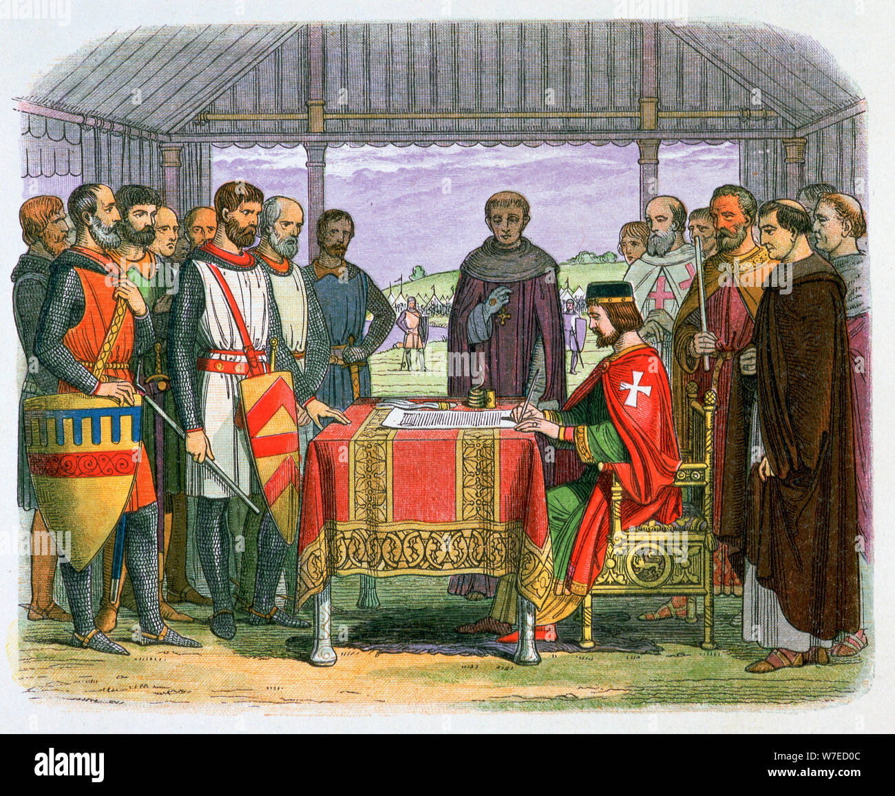 Illustration of King John signing the Magna Carta, 19th century. Artist: James William Edmund Doyle Stock Photo