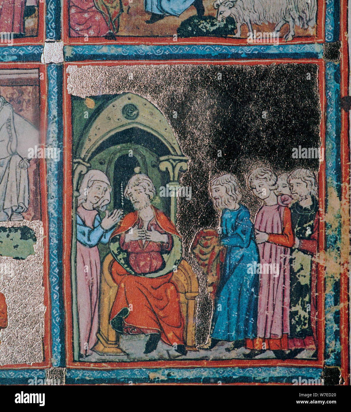Joseph's brothers showing their father his bloodstained coat, 14th century. Artist: Unknown Stock Photo