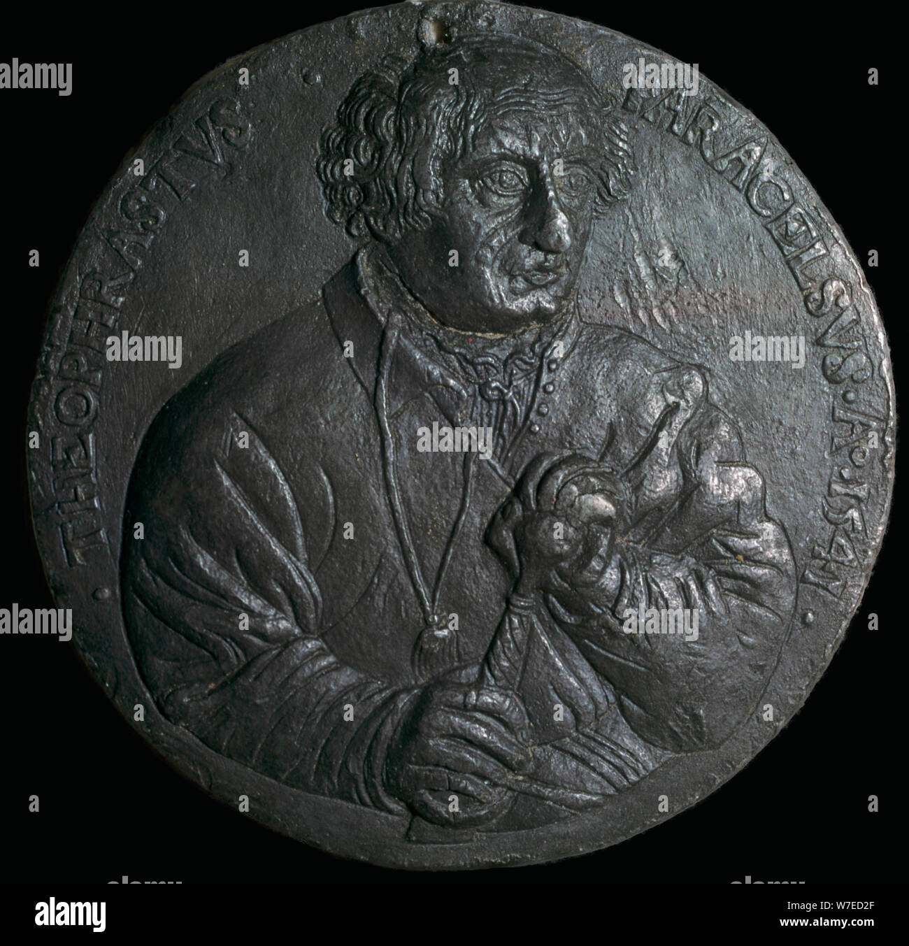 A German medal depicting Paracelsus, 16th century. Artist: Unknown Stock Photo