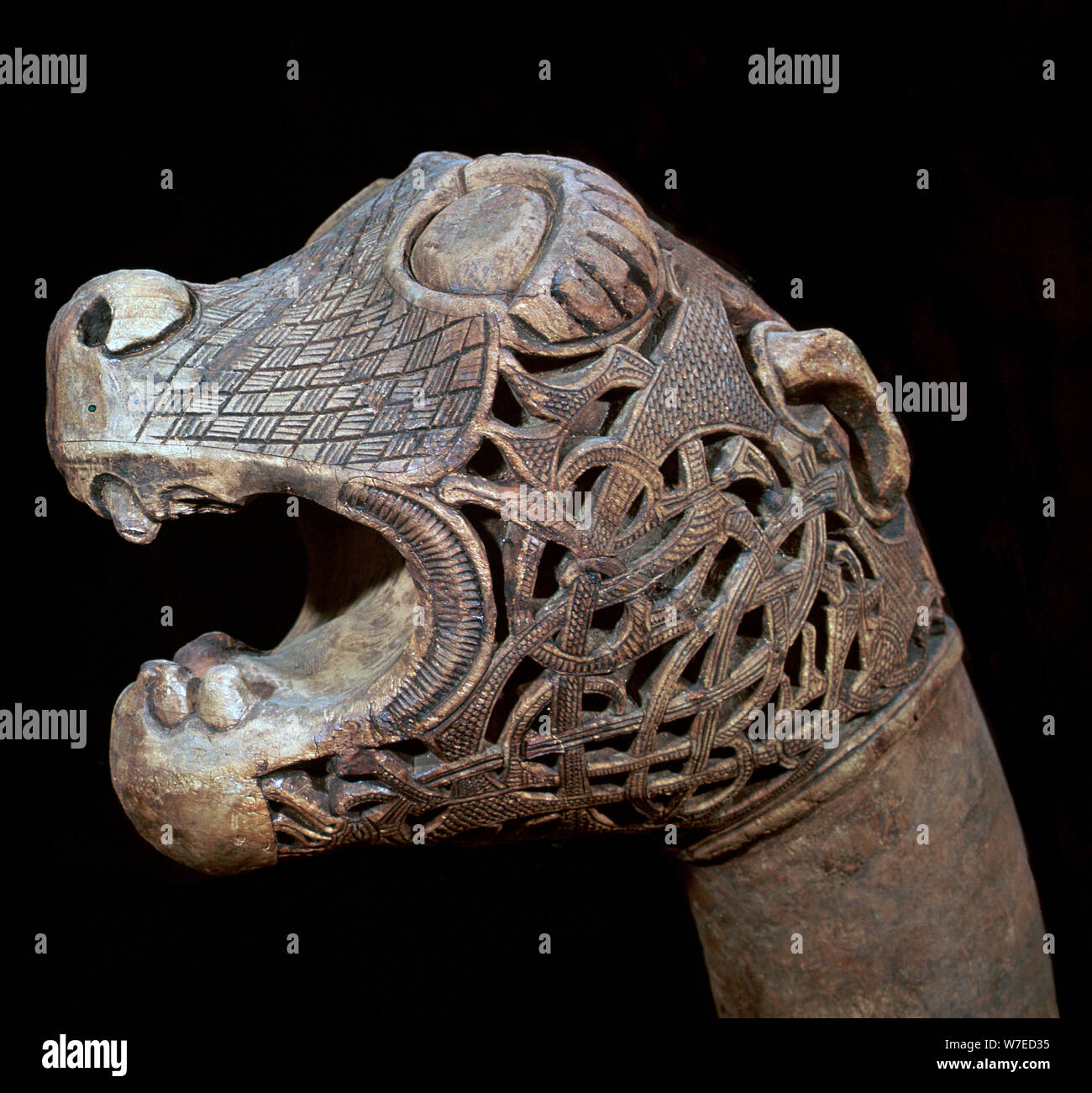 The Academician's' animal head-post from the Oseburg Viking ship burial, 9th century. Artist: Unknown Stock Photo